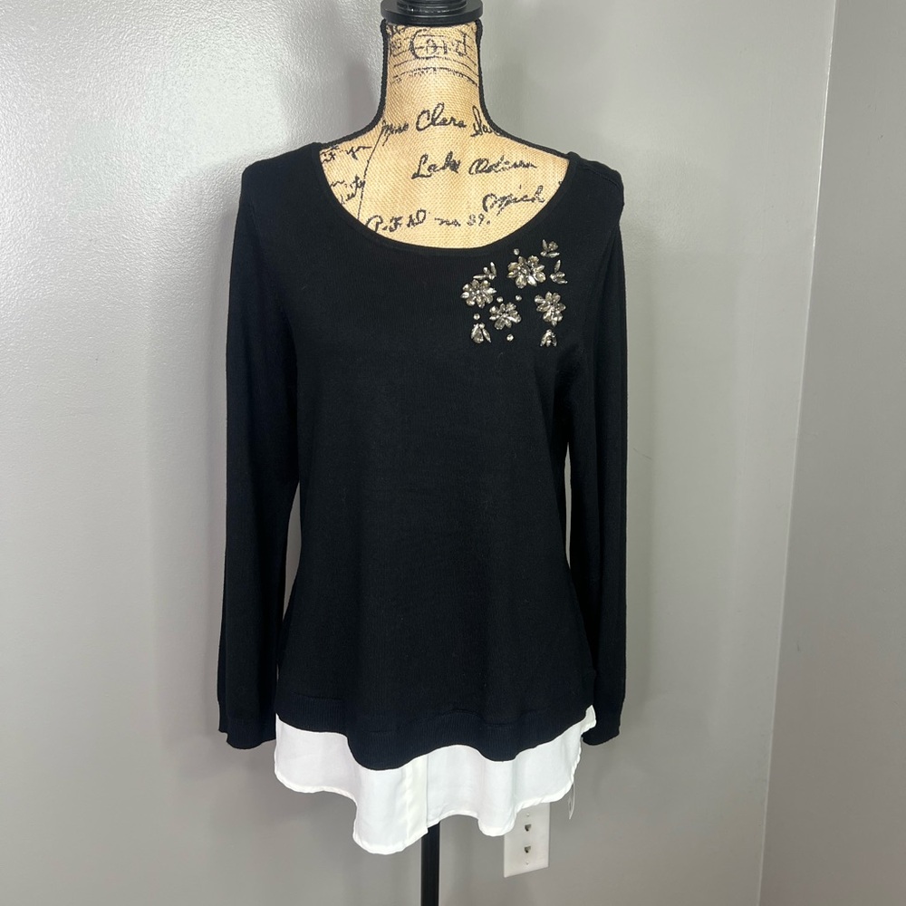 Charter Club layered look lightweight sweater size xl rhinestone‎ office holiday